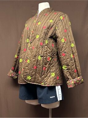 Quilted open front jacket relaxed fit floral print